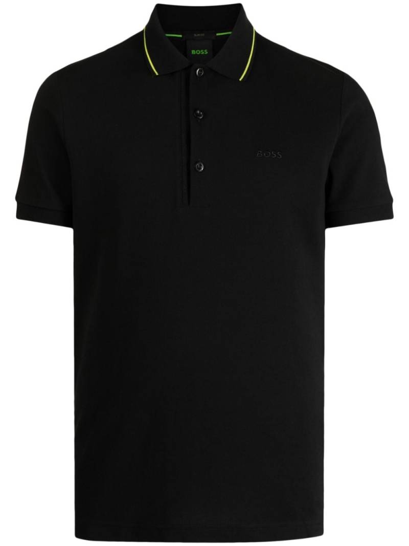 BOSS logo-embroidered cotton polo shirt - Black von BOSS