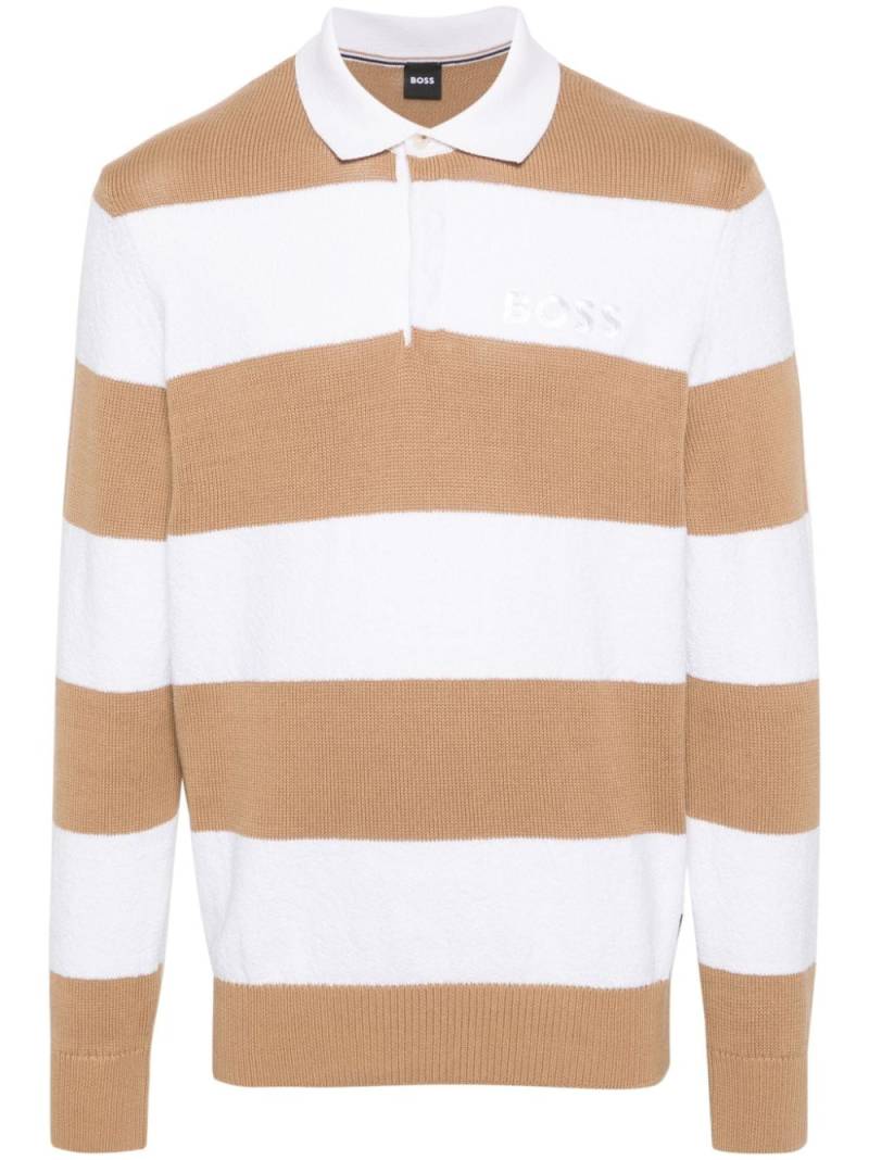 BOSS logo-embroidered striped jumper - Neutrals von BOSS