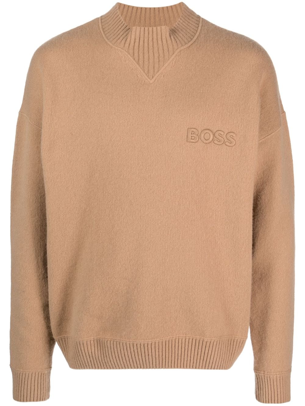 BOSS logo-embroidered virgin-wool jumper - Brown von BOSS