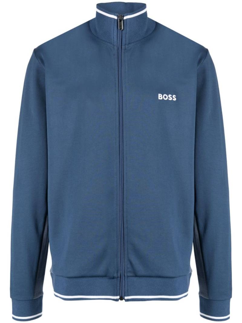 BOSS logo-embroidered zip-up jacket - Blue von BOSS
