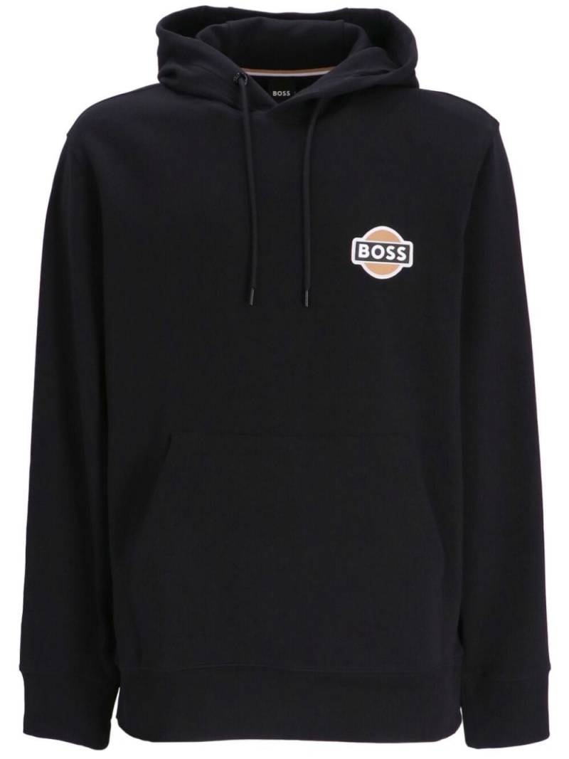 BOSS logo-patch cotton drawstring hoodie - Black von BOSS