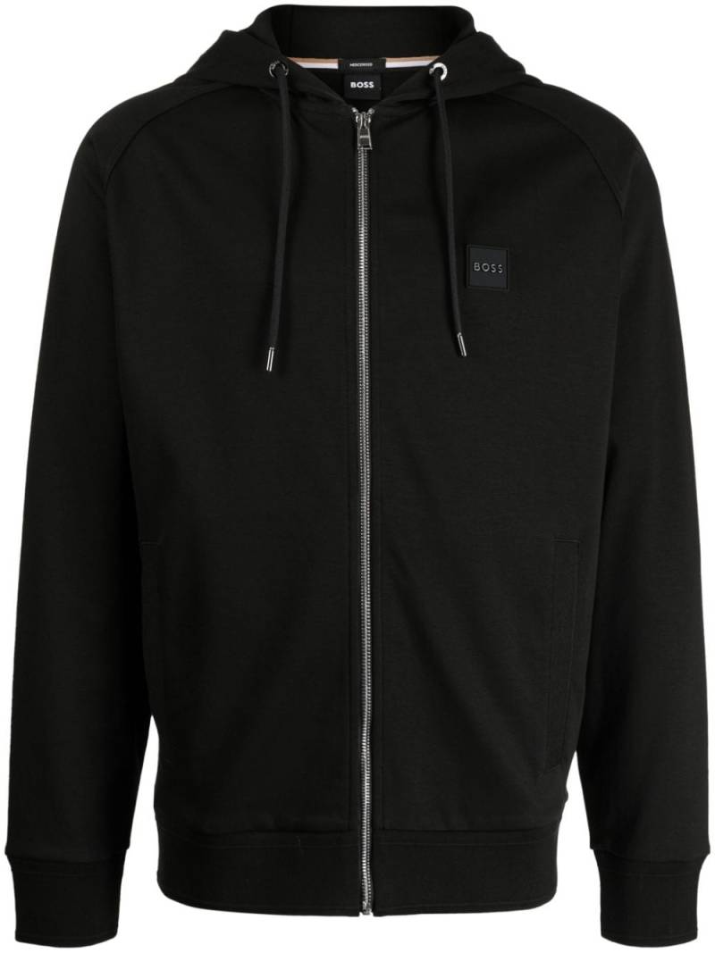 BOSS logo-patch drawstring hoodie - Black von BOSS