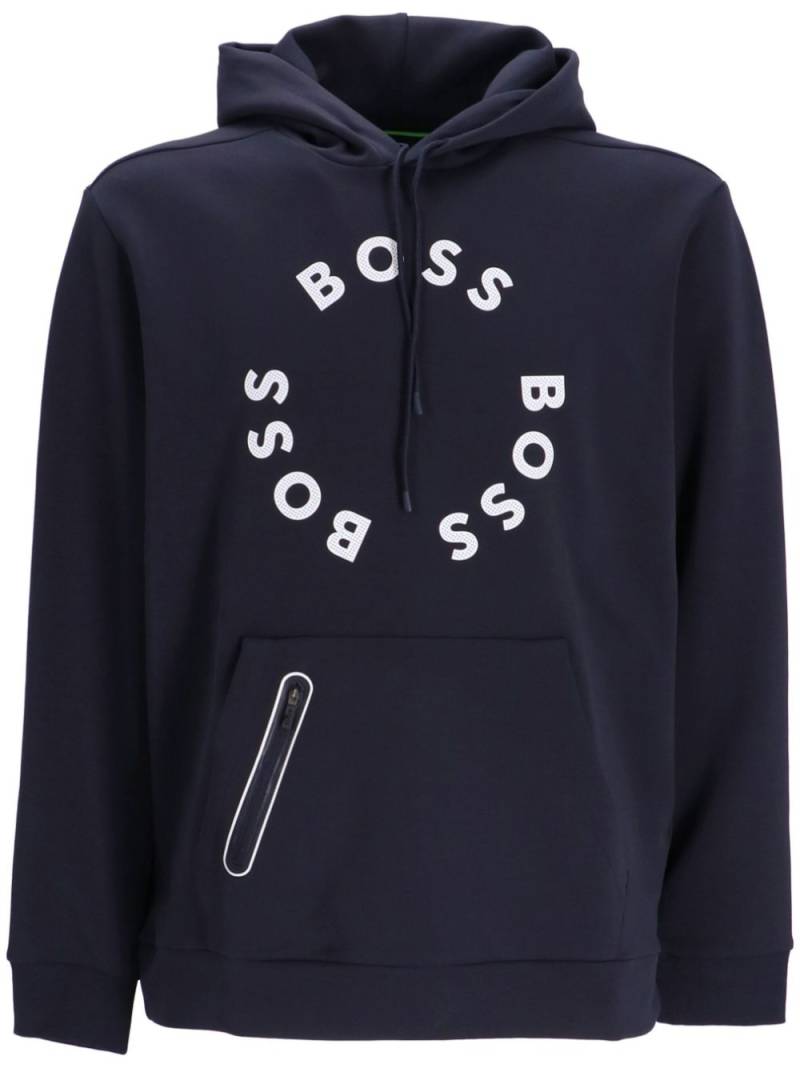 BOSS logo-print cotton-blend hoodie - Blue von BOSS