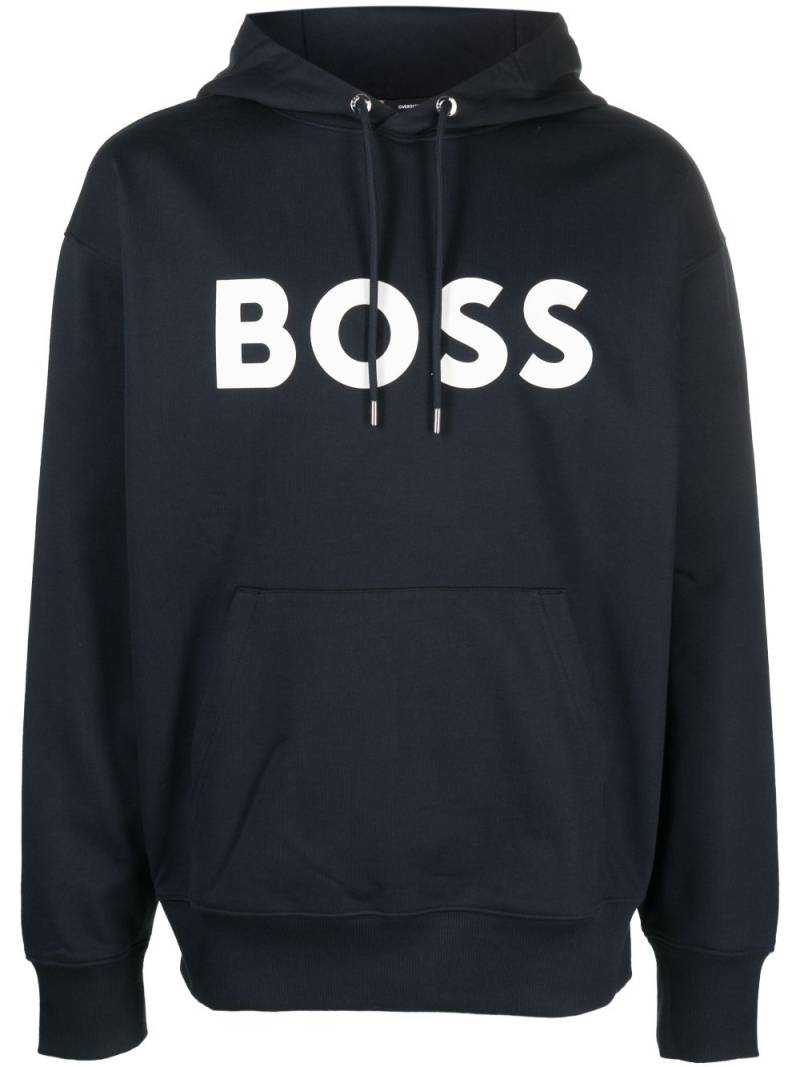 BOSS logo-print cotton hoodie - Blue von BOSS