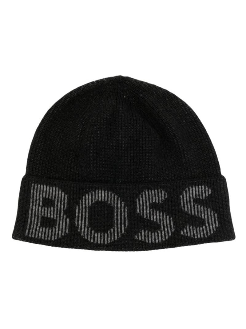 BOSS logo-print knitted beanie - Black von BOSS