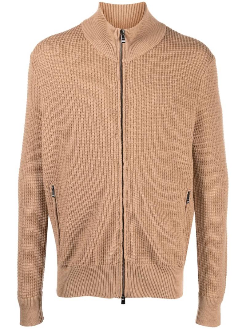 BOSS mock-neck waffle-knit cardigan - Neutrals von BOSS