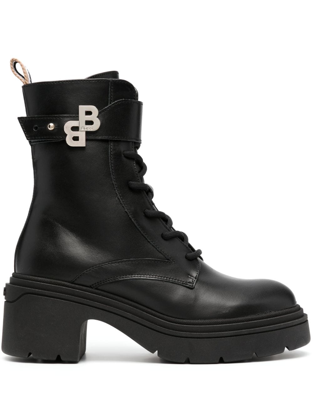 BOSS monogram-plaque 80mm leather combat boots - Black von BOSS