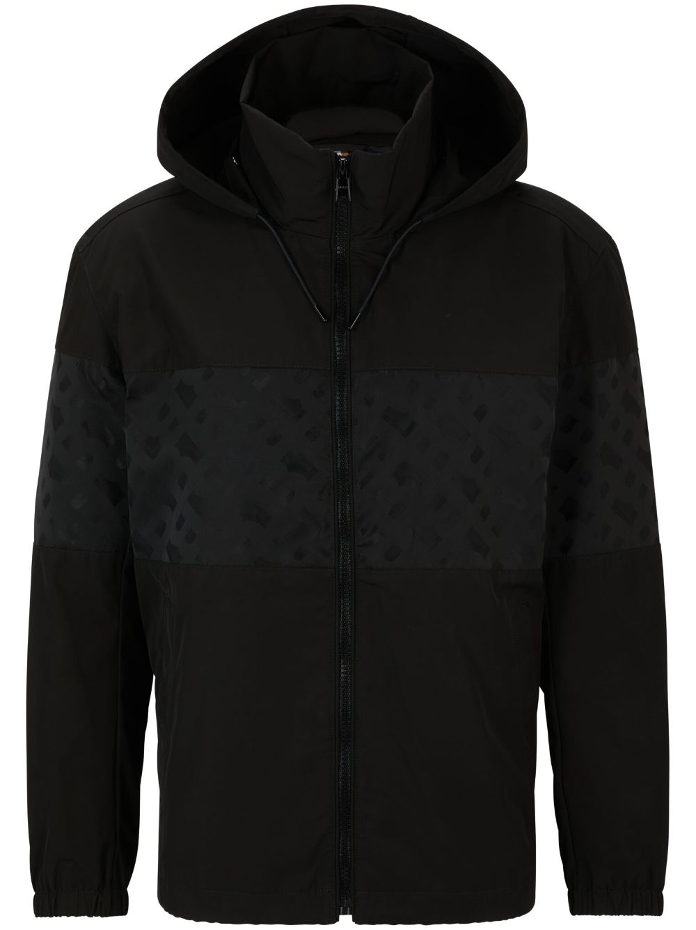 BOSS monogram-print hooded coat - Black von BOSS