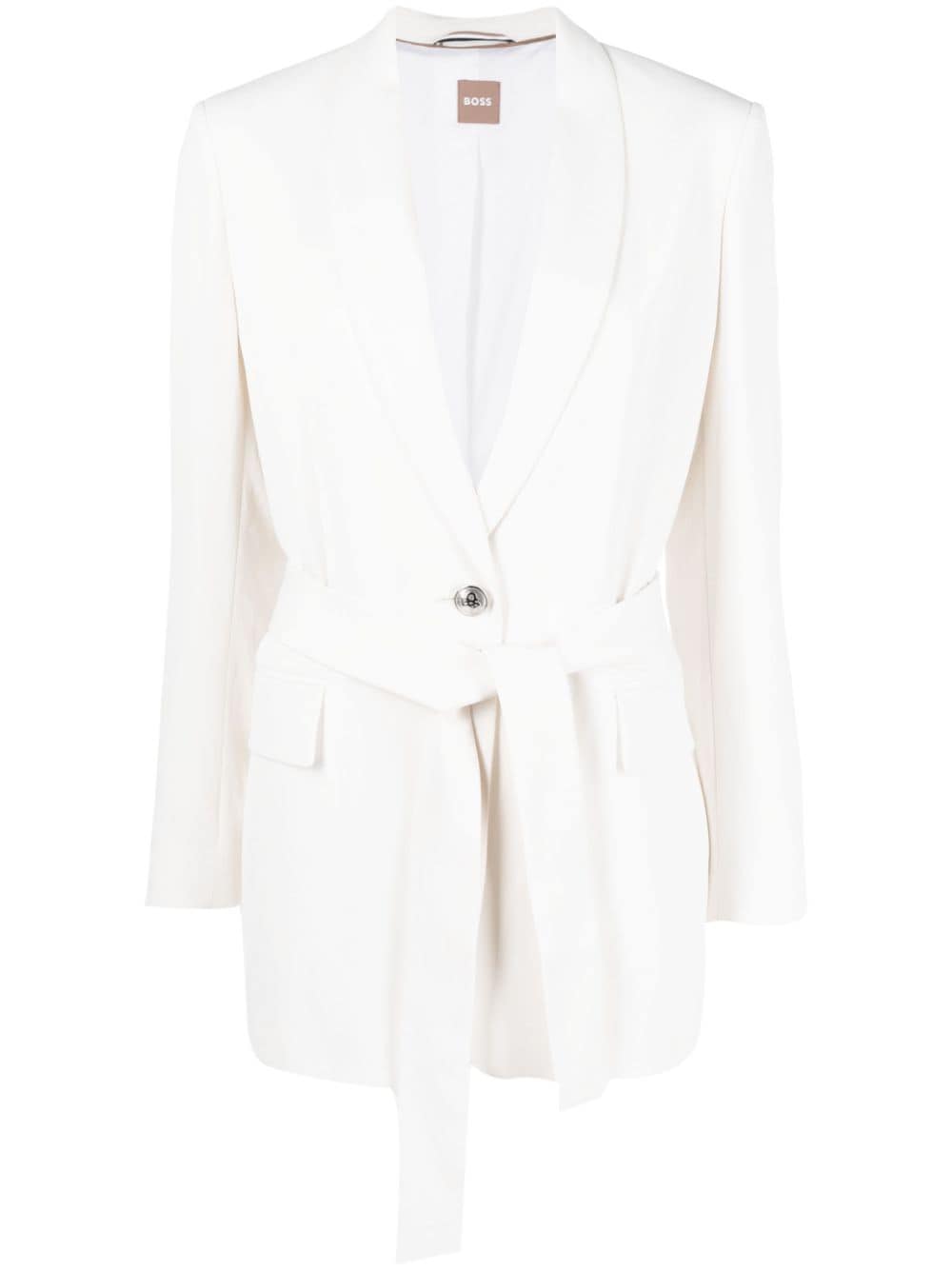 BOSS single-breasted belted blazer - White von BOSS