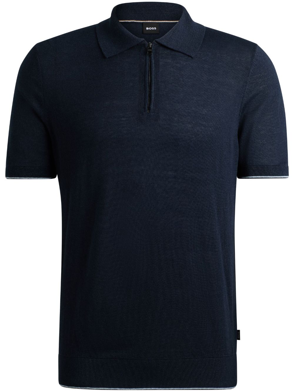 BOSS zip-neck linen-blend polo shirt - Blue von BOSS