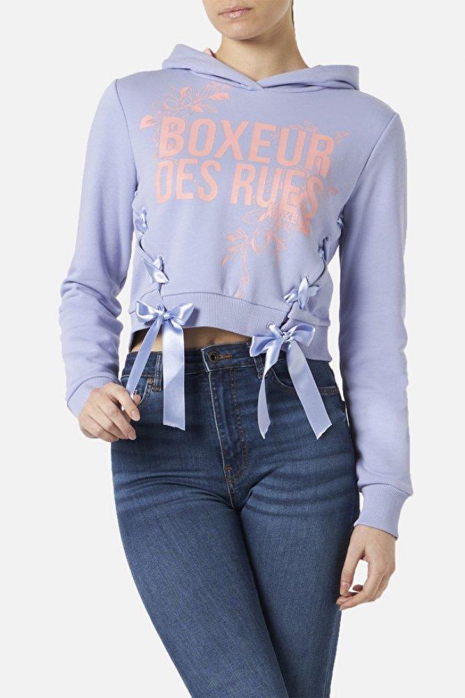 Hooded Sweatshirt With Laces Damen Violett L von BOXEUR DES RUES
