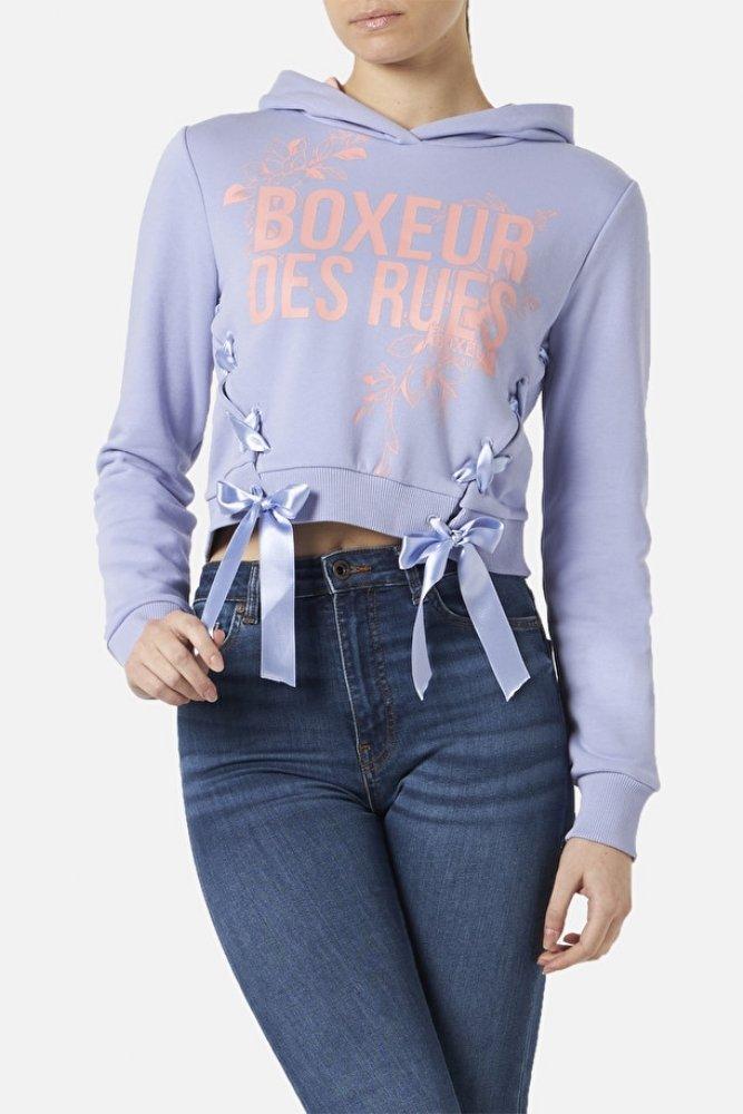Hooded Sweatshirt With Laces Damen Violett M von BOXEUR DES RUES