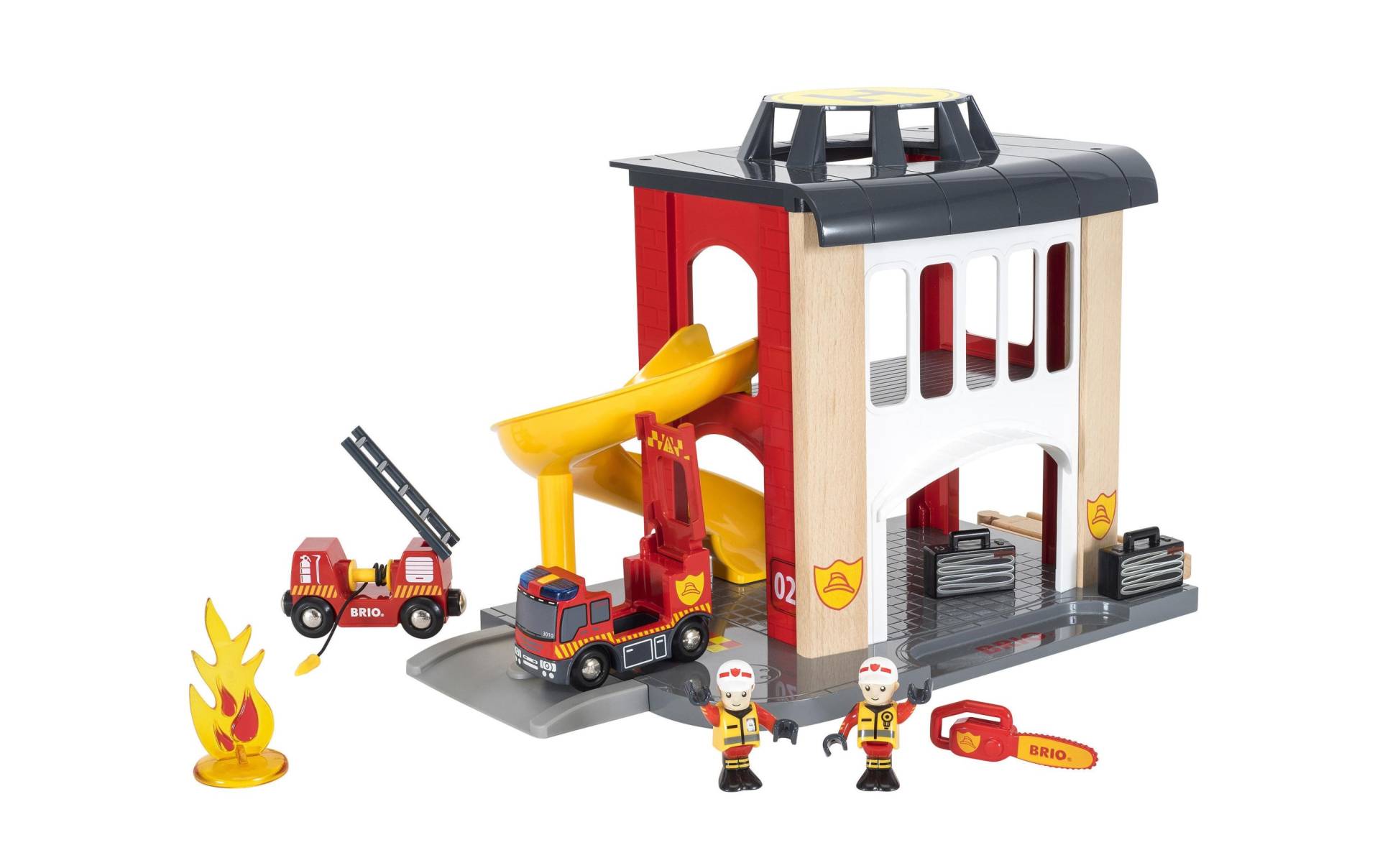 BRIO® Spielzeugeisenbahn-Gebäude »BRIO® WORLD Grosse Feuerwehrstation mit Einsatzfahrzeug« von BRIO®