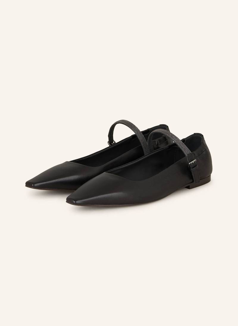 Brunello Cucinelli Mary-Jane-Ballerinas Mit Schmuckperlen schwarz von BRUNELLO CUCINELLI