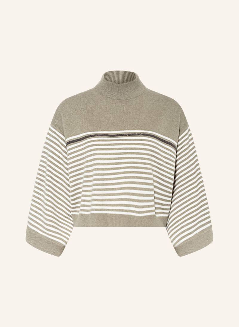 Brunello Cucinelli Cropped-Pullover Mit Cashmere Und Schmucksteinen gruen von BRUNELLO CUCINELLI