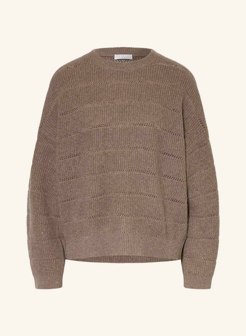 Brunello Cucinelli Pullover Mit Cashmere Und Glitzergarn braun von BRUNELLO CUCINELLI