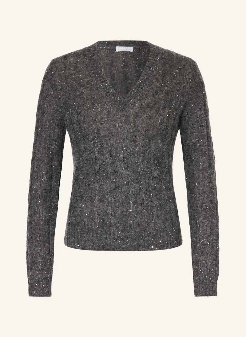 Brunello Cucinelli Pullover Mit Mohair Und Pailletten grau von BRUNELLO CUCINELLI