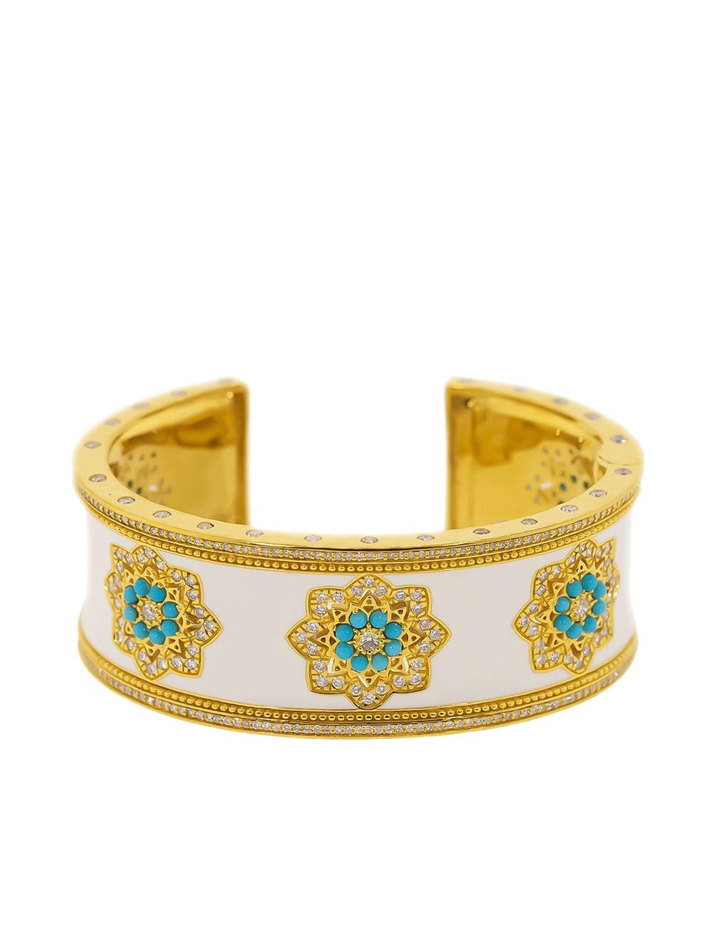 BUDDHA MAMA 20kt yellow gold, enamel, diamond and turquoise Mandalas cuff von BUDDHA MAMA