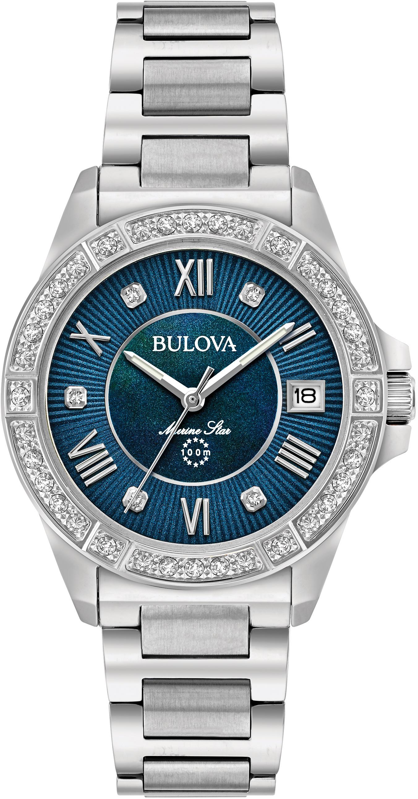 Bulova Quarzuhr »Marine Star«, Armbanduhr, Damenuhr, Datum, Diamanten, Saphirglas, Edelstahlarmband von Bulova