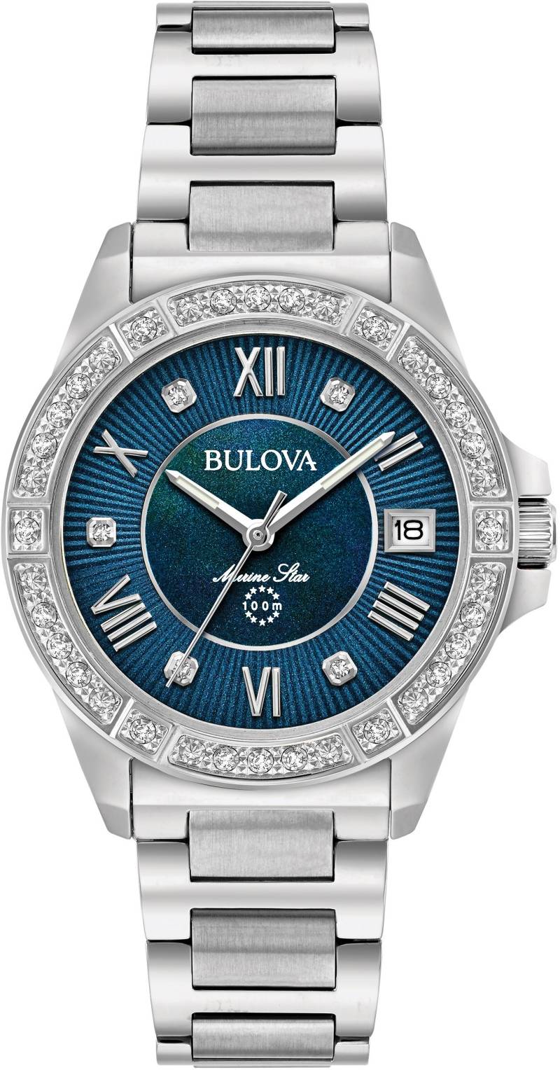Bulova Quarzuhr »Marine Star«, Armbanduhr, Damenuhr, Datum, Diamanten, Saphirglas, Edelstahlarmband von Bulova