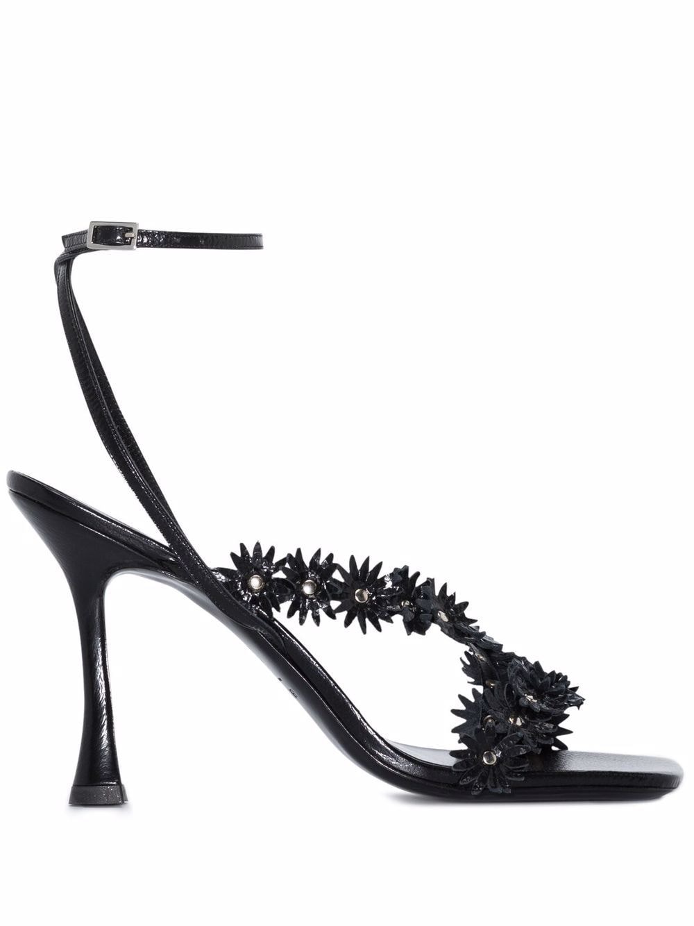 BY FAR Poppy floral-appliqué 95mm sandals - Black von BY FAR