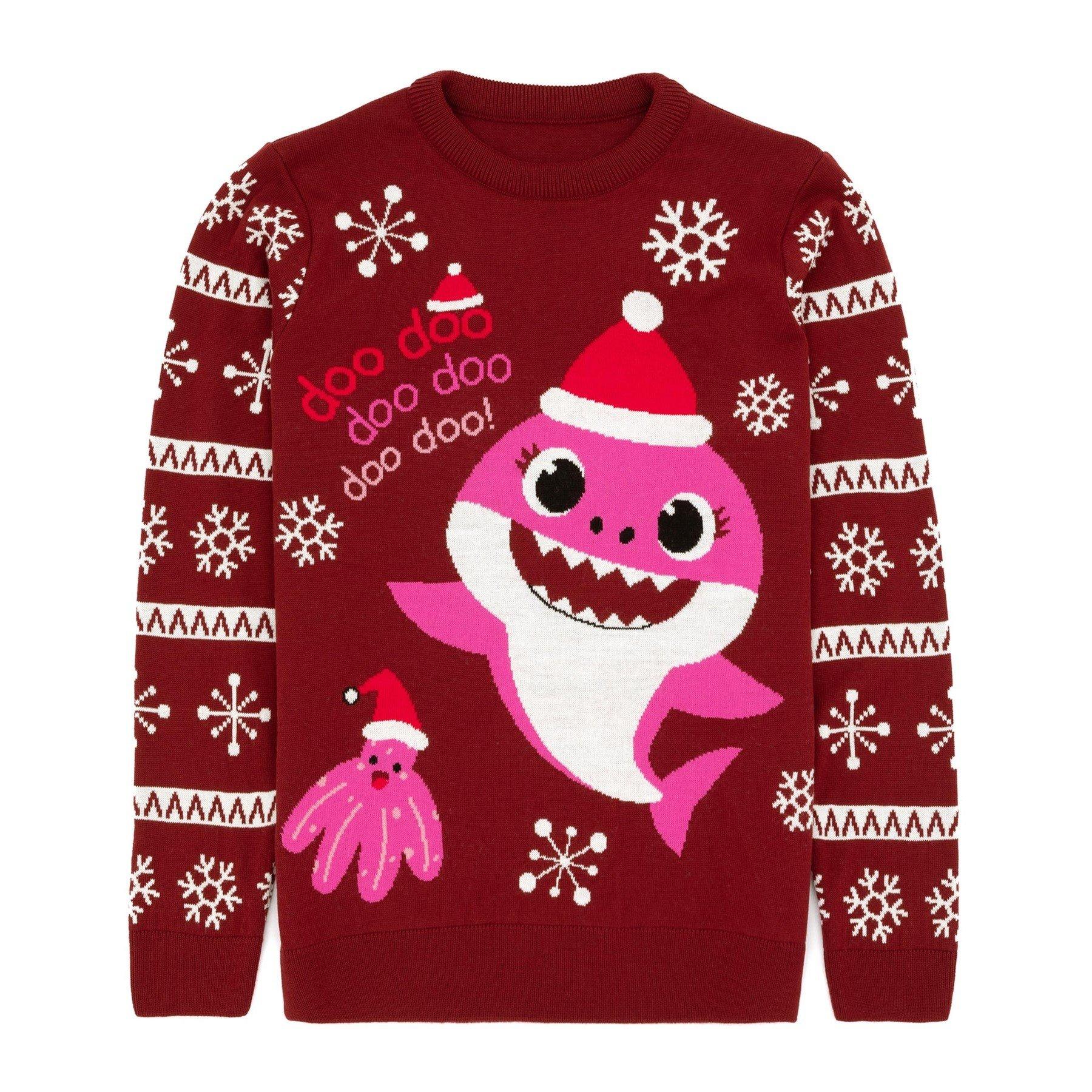 Shark Pullover Weihnachtliches Design Damen Rot Bunt L von Baby Shark