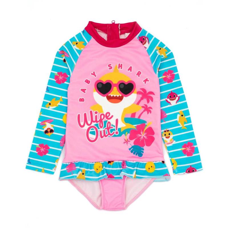 Shark Wipe Out! Badeanzug Langärmlig Mädchen Pink 110 von Baby Shark