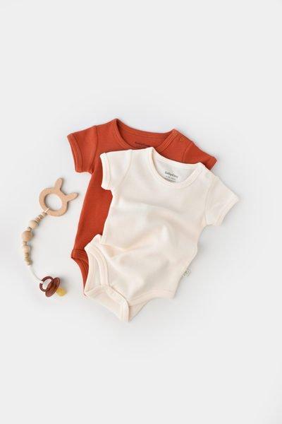 Body, Kurzarm, 2 Pack Unisex Dunkelorange 74 von BabyCosy Organic