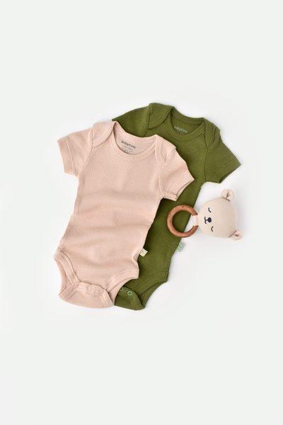 Body, Kurzarm, 2 Pack Unisex Grün 62 von BabyCosy Organic