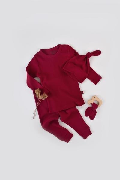 Set, Hose, T-shirt Langarm, Mütze Unisex Rot Bunt 62 von BabyCosy Organic