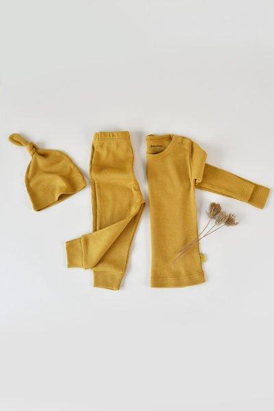 Set, Hose, T-shirt Langarm, Mütze Unisex Senfgelb 74 von BabyCosy Organic