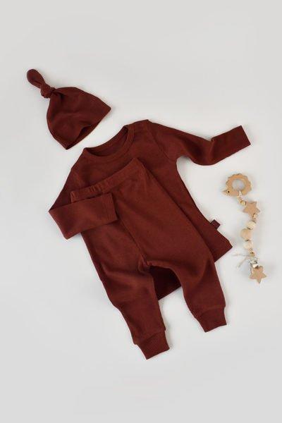 Set, Hose, T-shirt Langarm, Mütze Unisex Zimt 86 von BabyCosy Organic