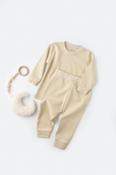 Set: Hose & T-shirt Langarm Unisex Beige 74 von BabyCosy Organic