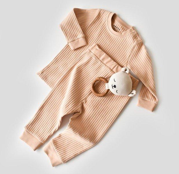 Set: Hose & T-shirt Langarm Unisex Beige 86 von BabyCosy Organic