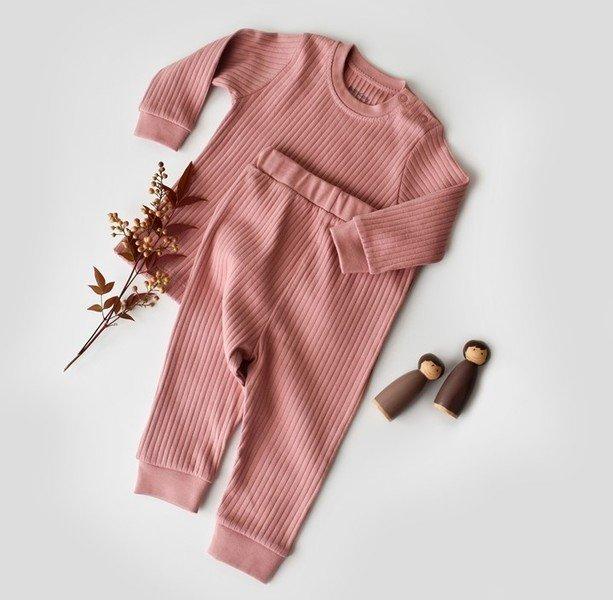 Set: Hose & T-shirt Langarm Unisex Pink 62 von BabyCosy Organic