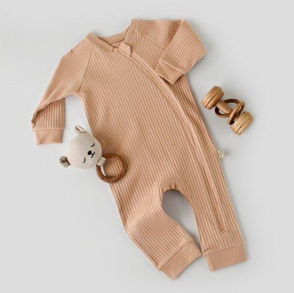 Strampler Mit Reißverschluss, Langarm Unisex Nude 80 von BabyCosy Organic