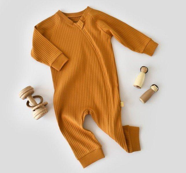 Strampler Mit Reißverschluss, Langarm Unisex Senfgelb 86 von BabyCosy Organic