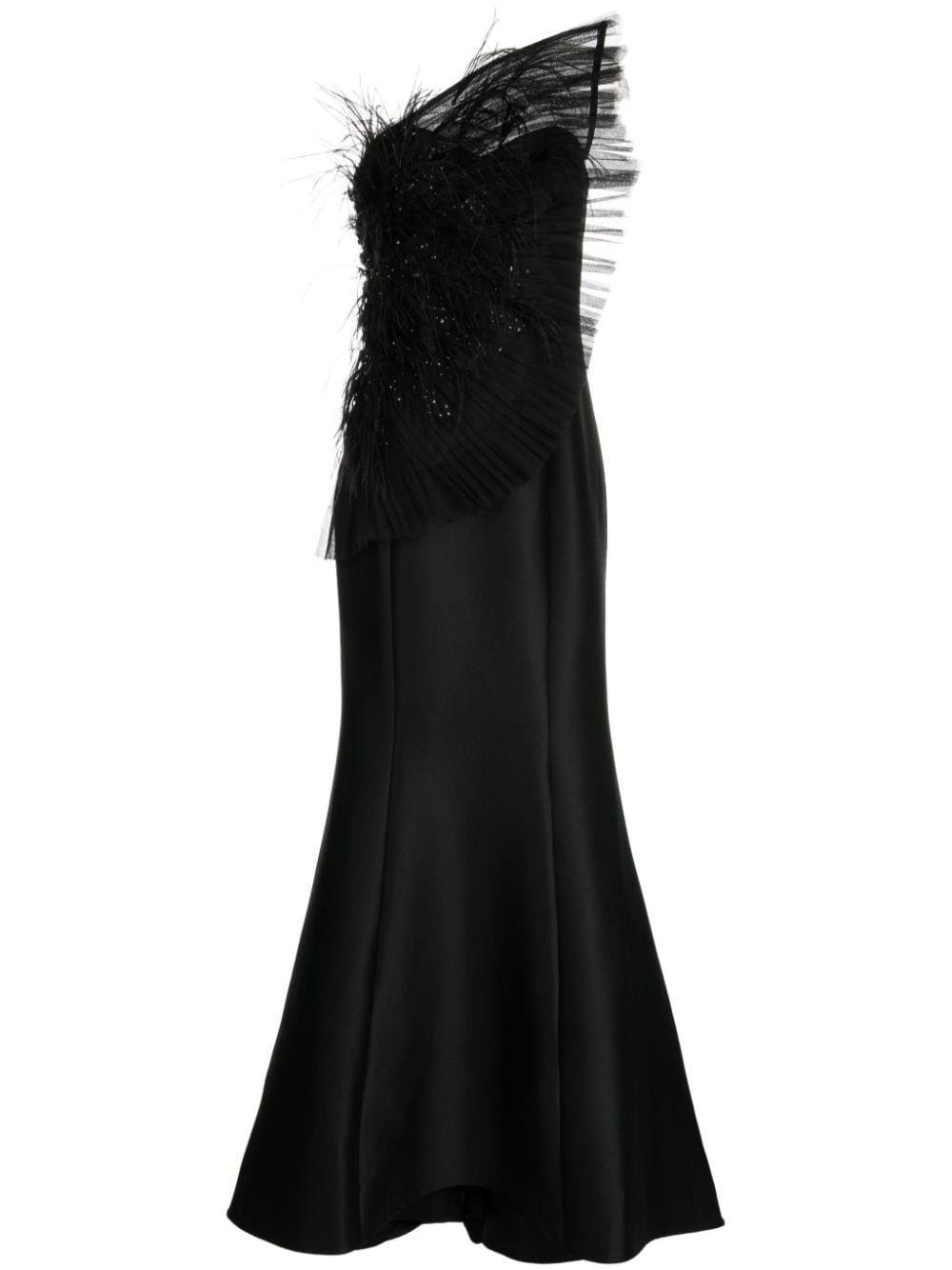 Badgley Mischka Feather Fan fishtail gown - Black von Badgley Mischka