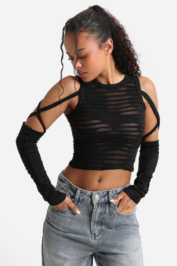 Bae Crop Mesh Langarmshirt | Schwarz | Damen  | XXS von Bae