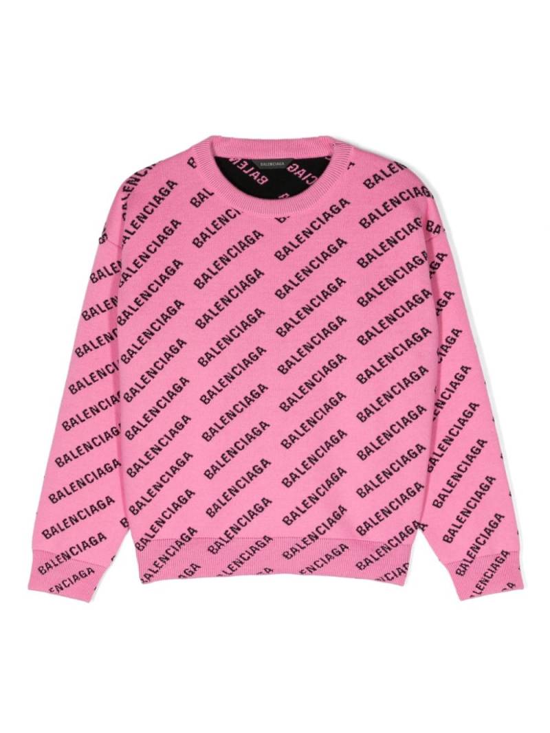 Balenciaga Kids intarsia-knit logo ribbed-knit jumper - Pink von Balenciaga Kids