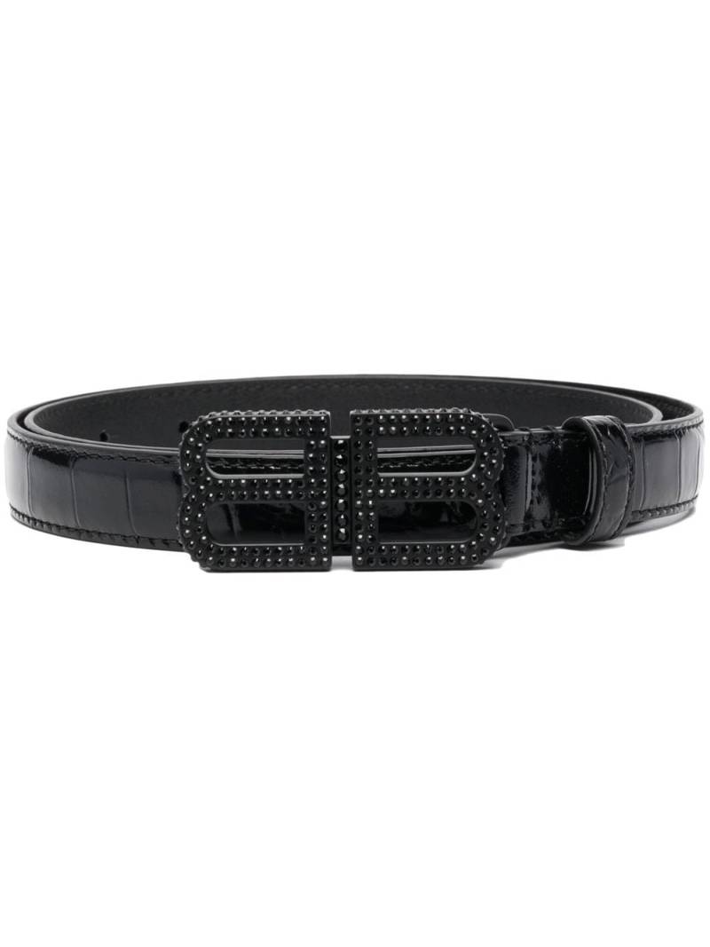 Balenciaga BB Hourglass embossed leather belt - Black von Balenciaga