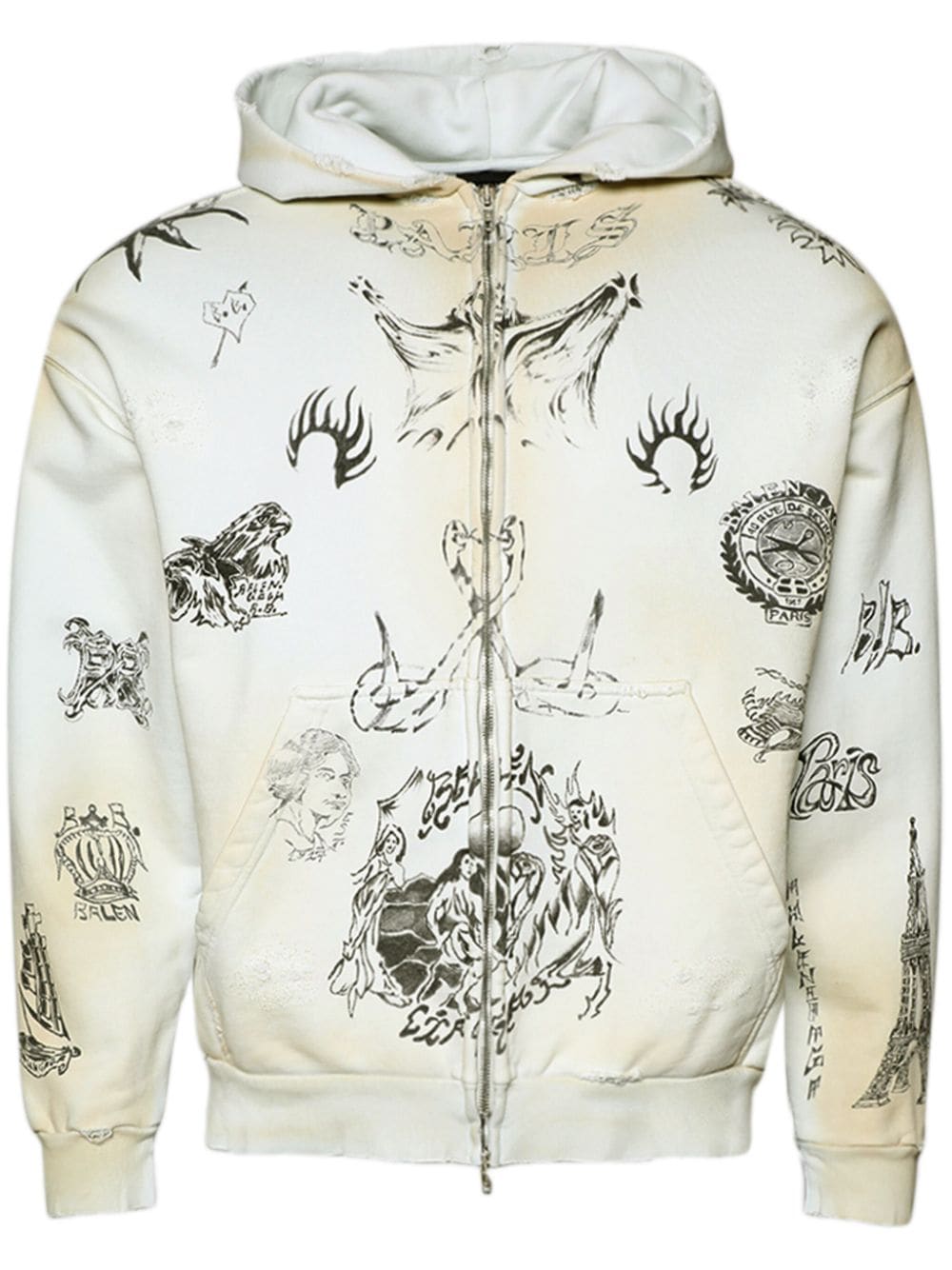 Balenciaga Tat zip-up cotton hoodie - White von Balenciaga