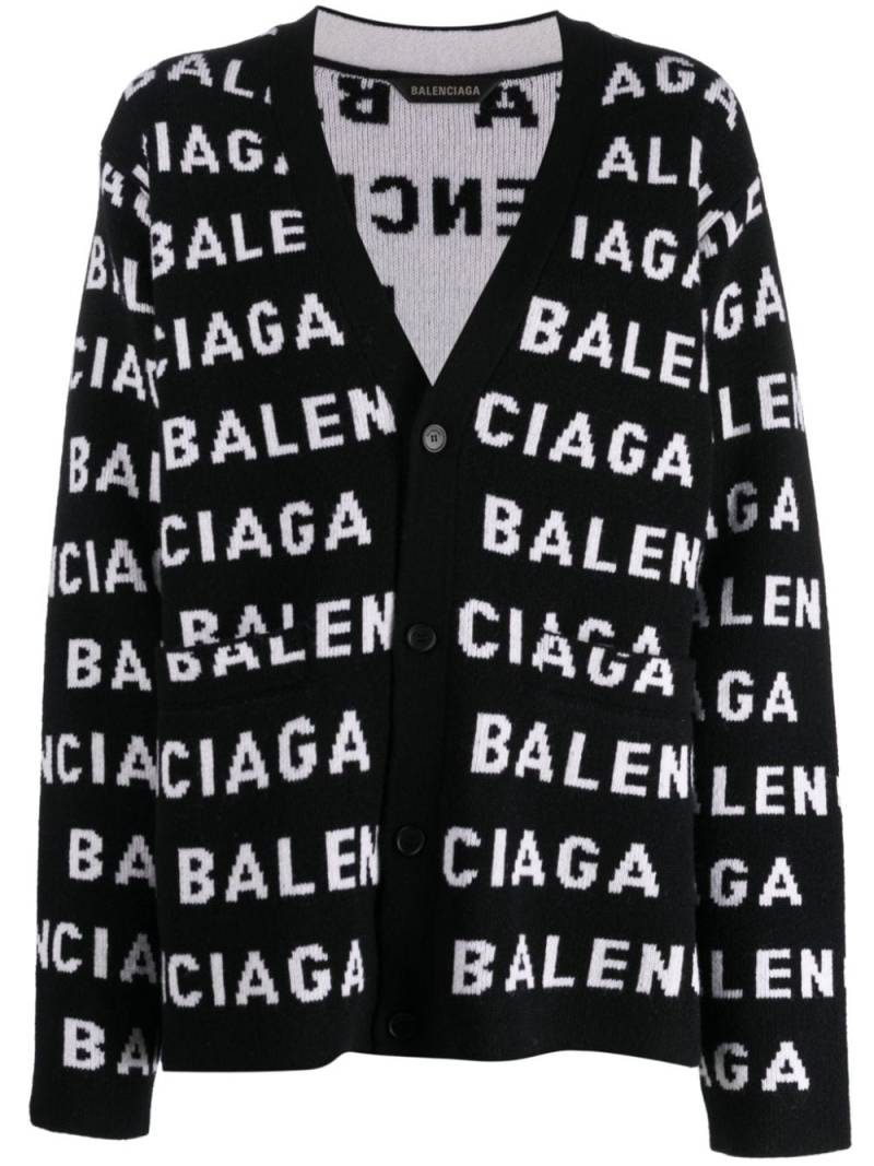 Balenciaga intarsia-knit logo-motif cardigan - Black von Balenciaga