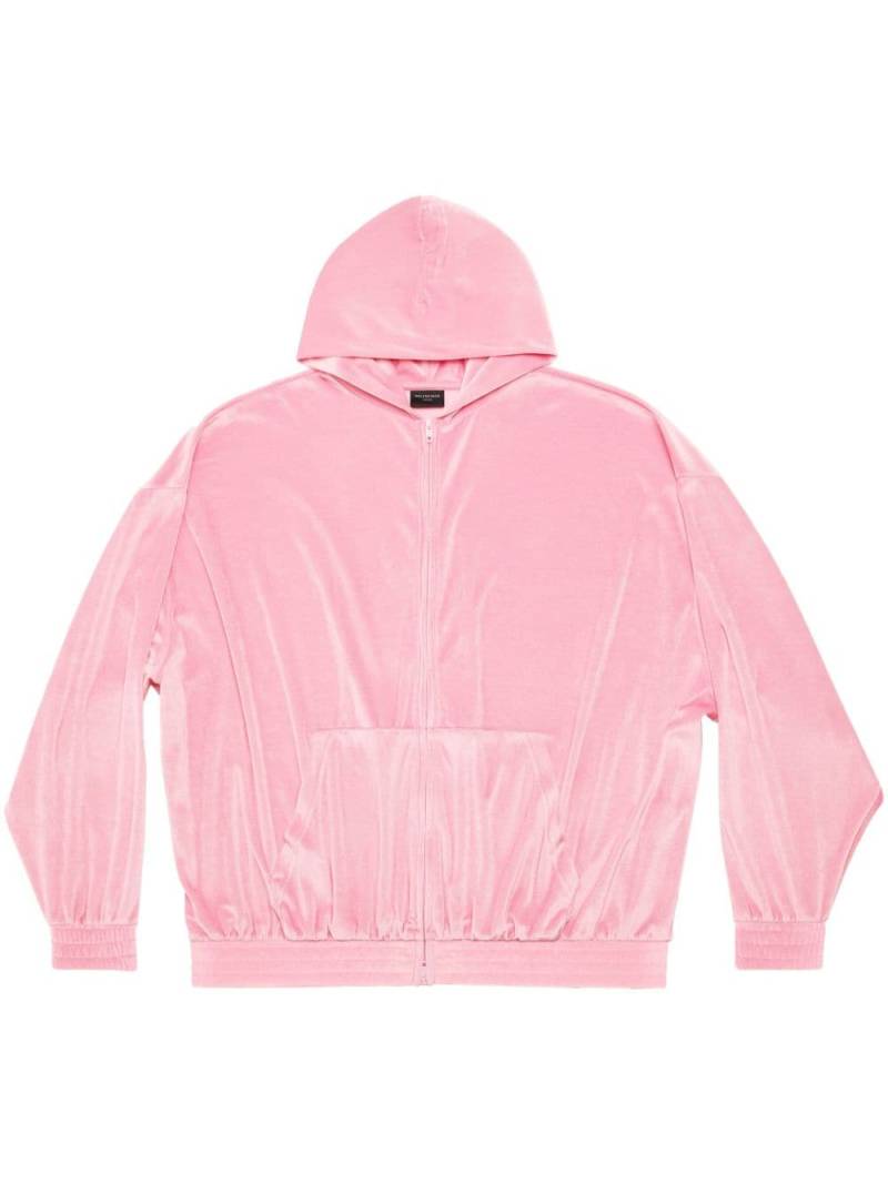 Balenciaga logo-embellished velvet hoodie - Pink von Balenciaga
