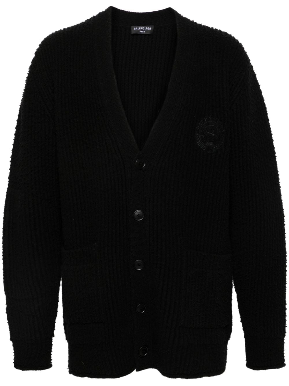 Balenciaga logo-embroidered ribbed cardigan - Black von Balenciaga