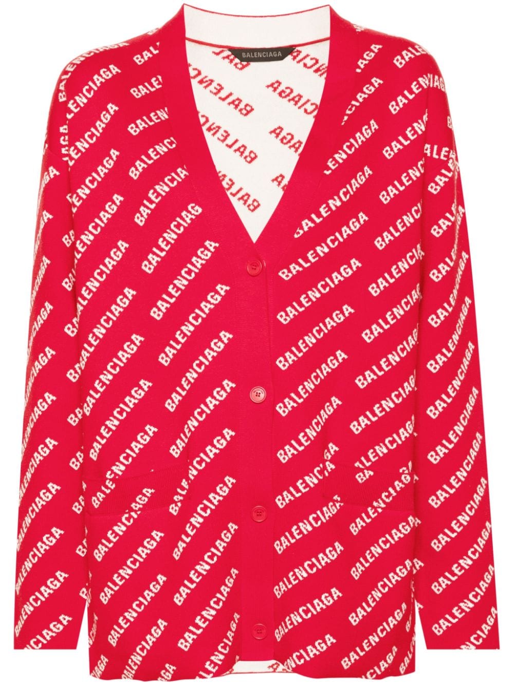 Balenciaga logo-jacquard cardigan - Red von Balenciaga