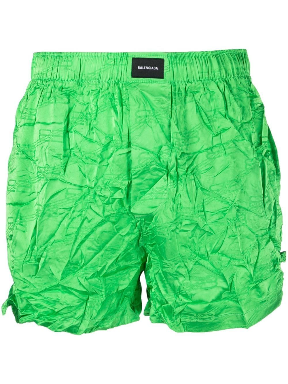 Balenciaga logo-patch creased pyjama shorts - Green von Balenciaga