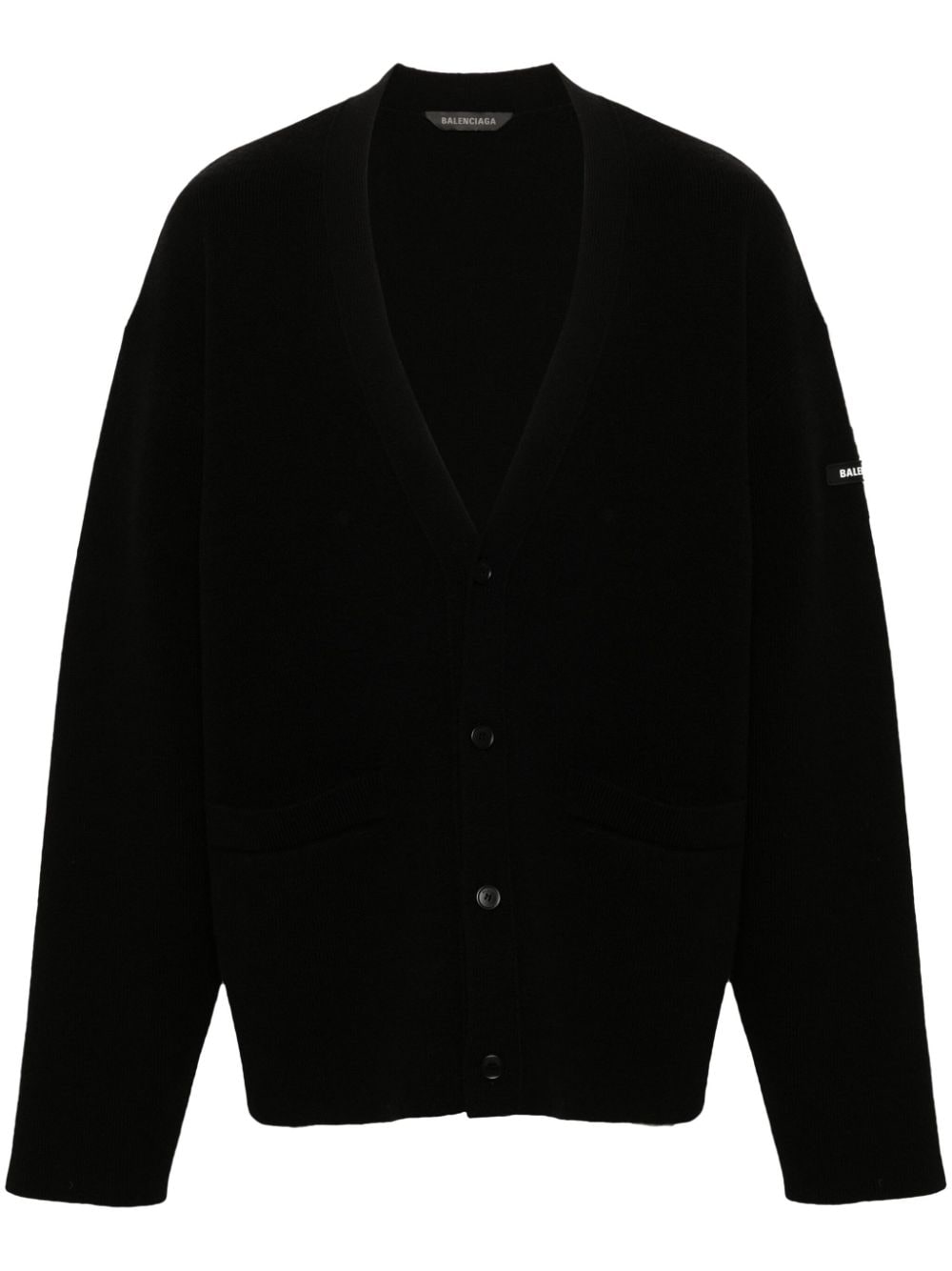 Balenciaga logo-patch virgin-wool cardigan - Black von Balenciaga