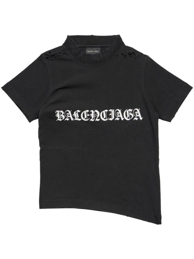 Balenciaga logo-print distressed-effect T-shirt - Black von Balenciaga