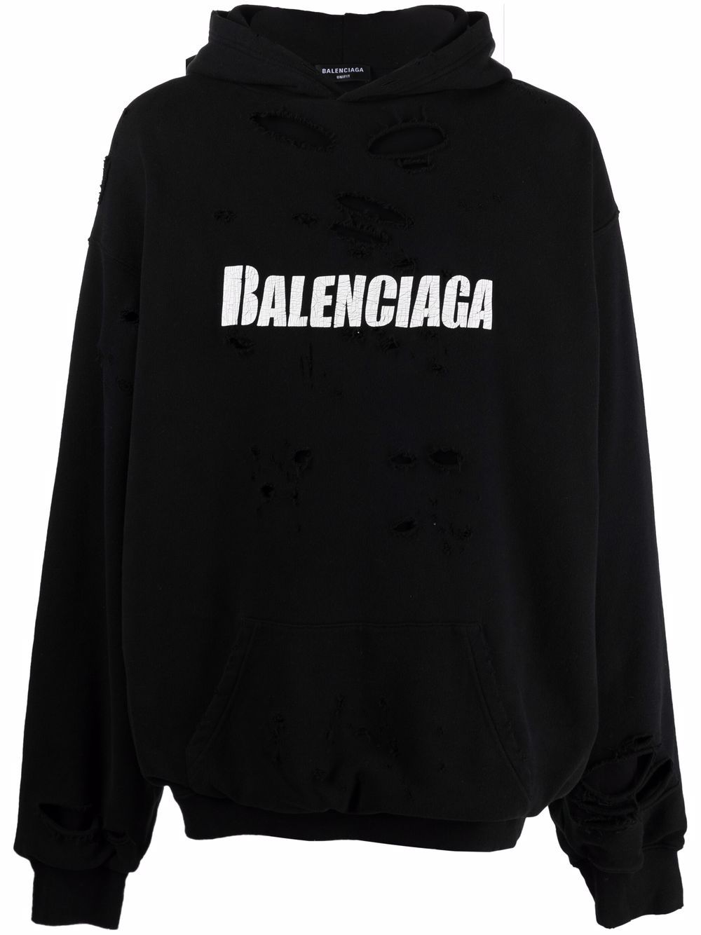 Balenciaga logo-print distressed pullover hoodie - Black von Balenciaga